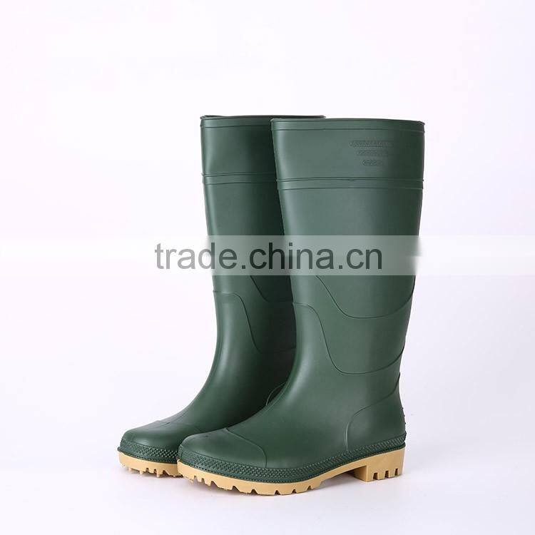 Factory price green pvc rain boots without steel toe, cheap plastic pvc rain boots