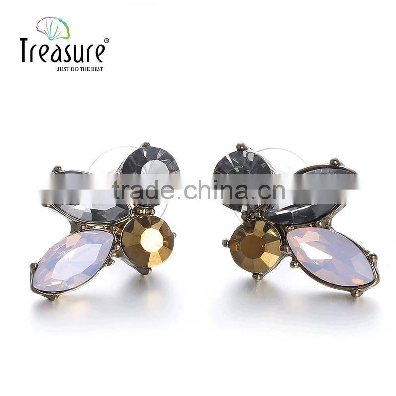 Luxury Fashion jewellry titanium alloy stud earrings pink glass earrings jewelry 2016