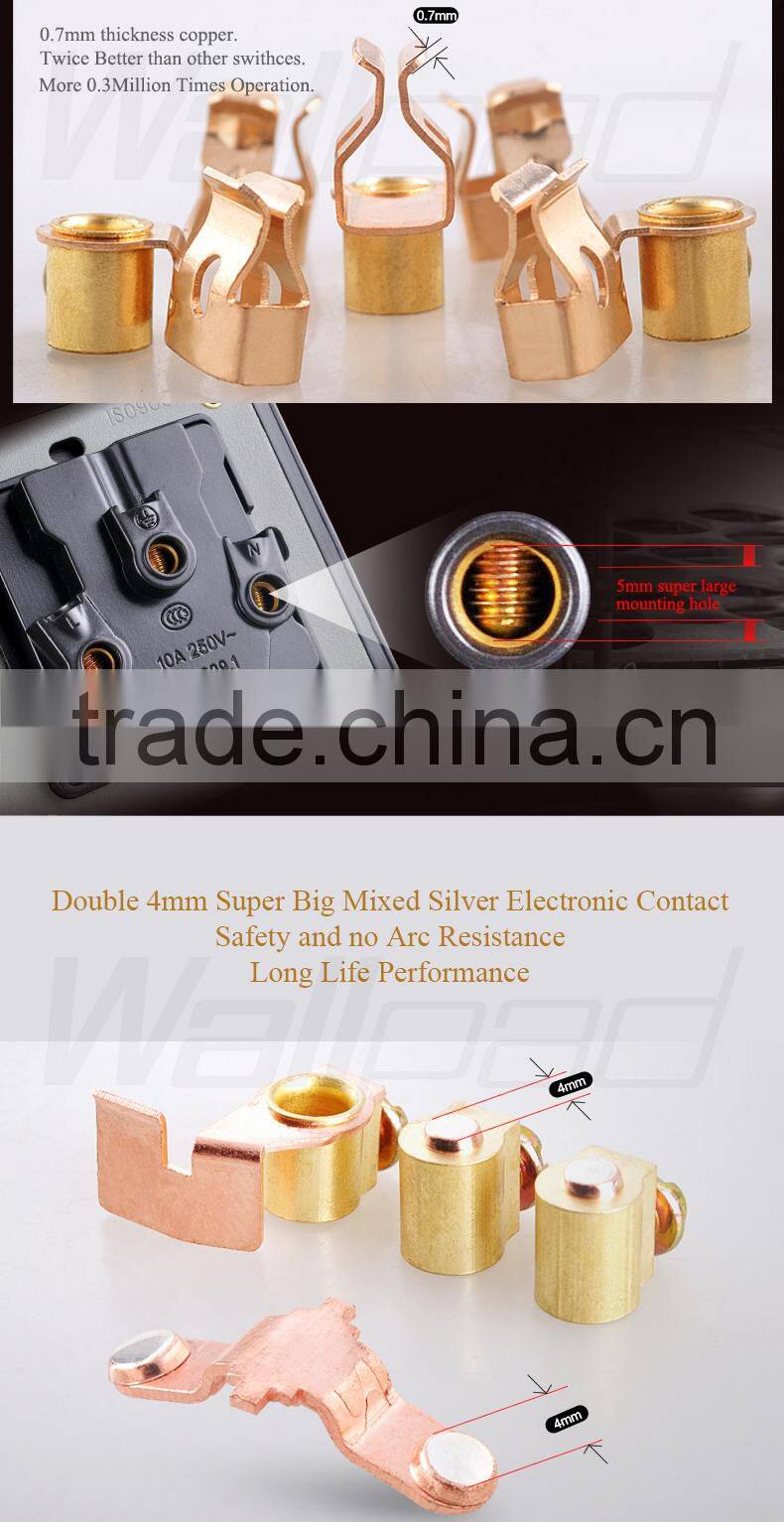 2015 China New Products Wallpad Luxury White Crystal Glass 1 Gang 3 Pin 15A UK Outlet Wall Light Electric Switch Socket