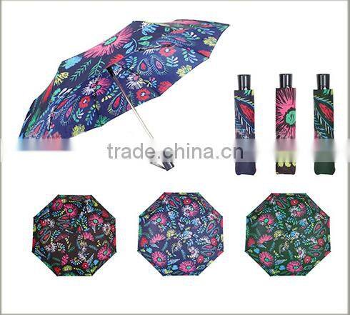 wholesale cheap 3 FOLDS auto open auto close polyester pongeen printed material umbrellas