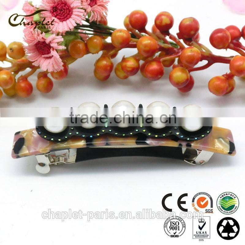 Fine Design Ladies' Acetate Pearl French Barrette Hair Clips