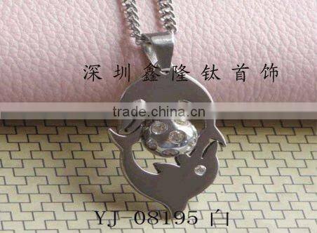 TC64 Stainless Steel Half Heart and Black Dolphin Pendant