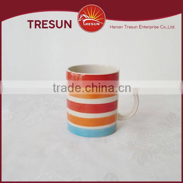 Colorful rainbow strip stoneware handpainted coffee mug