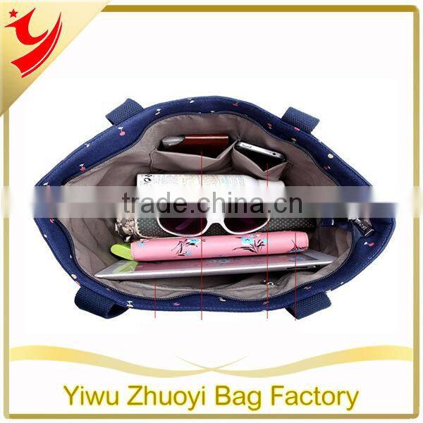 2015 OEM red stripe canvas tote women bag/ Large Capacity Shopping Tote Bags