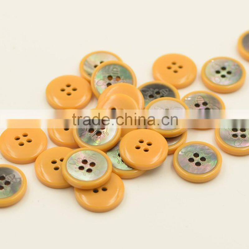 Customized engraved plastic and natural shell combination button