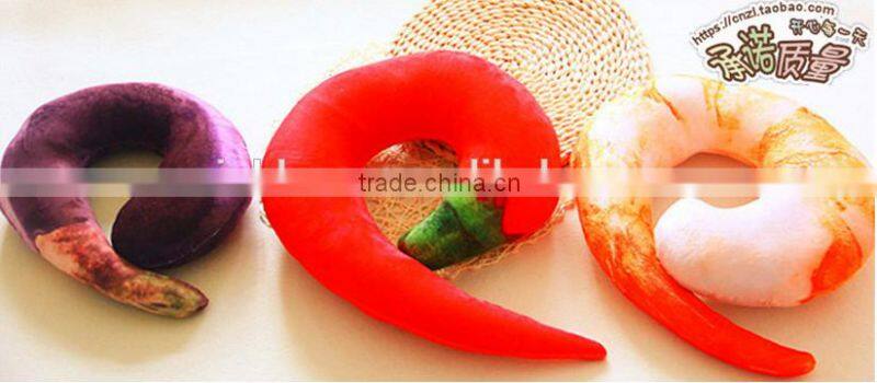 creative simulation shrimp pepper eggplant and U shape croissant imitated plush stuffed sleeping neck pillow cushion toy