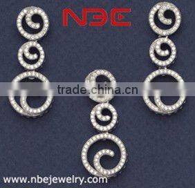 Fashion Wax micro pave setting jewelry set,small prong AAA grade cz quality rhodium wholesale costume silver jewellry set