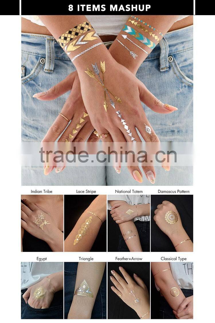 custom high quality Egyptian pattern nail art sticker decals 3d nail sticker metallic tattoo sticker set