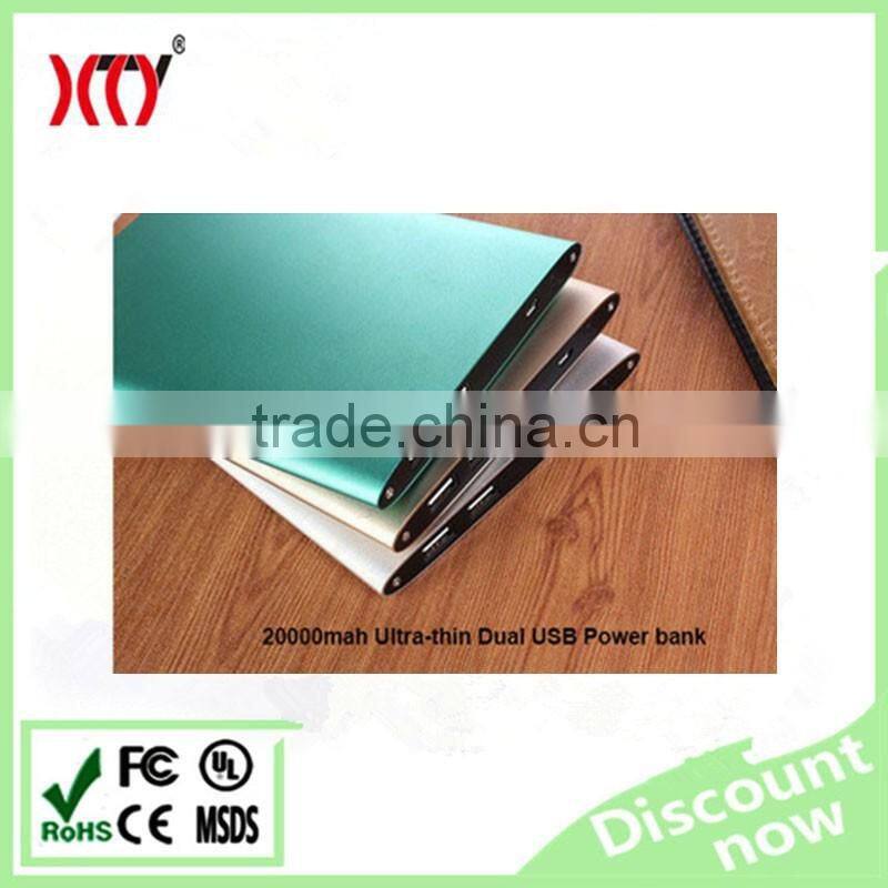 2016 Hot sale dual USB mobile charger ultra slim portable powerbank 20000mah