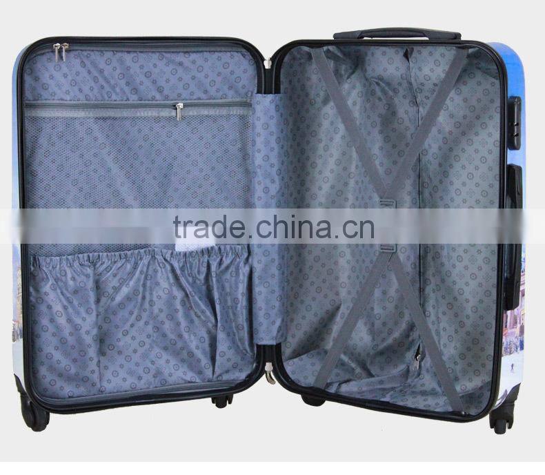 2016 Newest design travel luggage case cheap PC printing trolley luggage with lock and 4 universal wheels