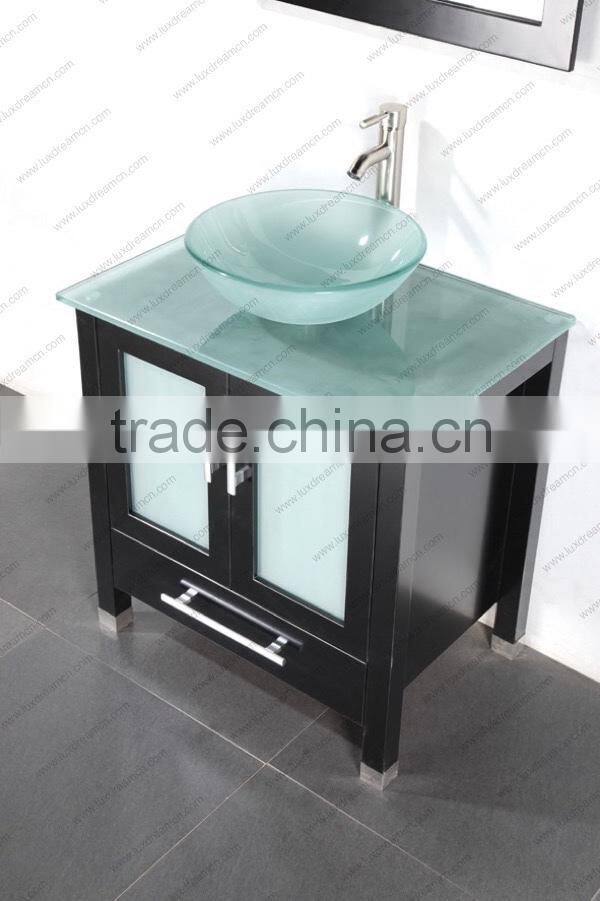 Solid wood freestanding bathroom vanity with froste glass door