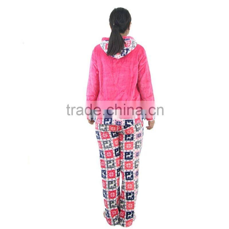 Kevince flannel pyjama set penguin emb deer printcap knitting woman clothing nightwear homewear MOQ 1000sets