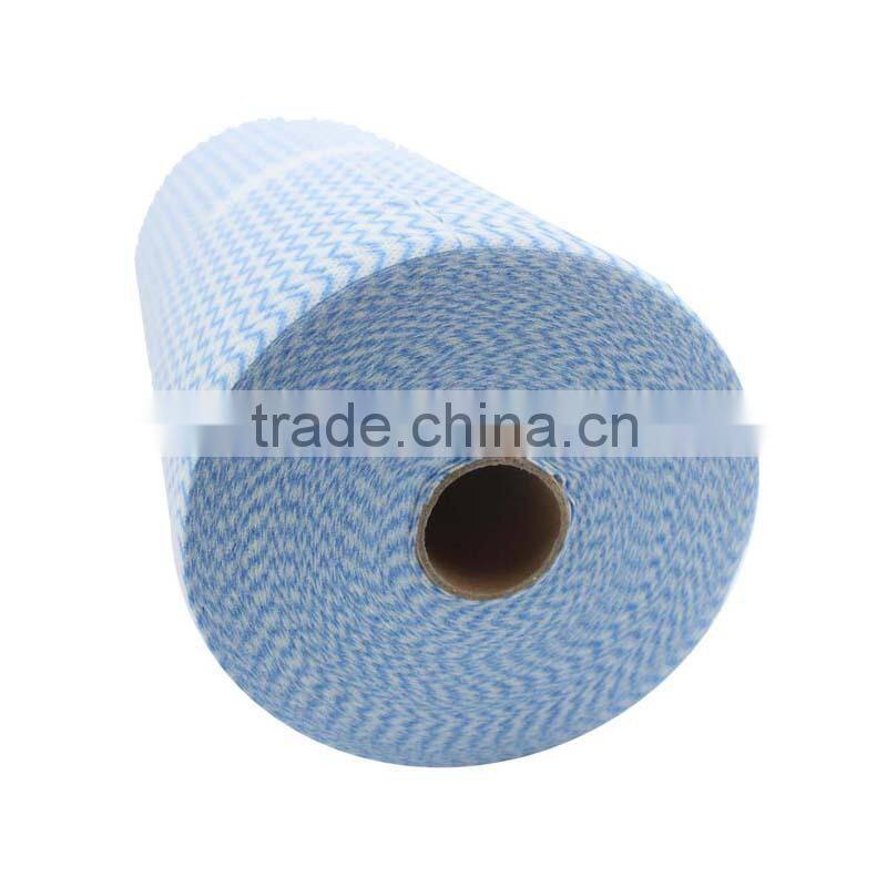 Hot selling 50%polyester and 50%viscose mix blue wave mesh nonwoven spunlace glass cleaning chaper fabric roll