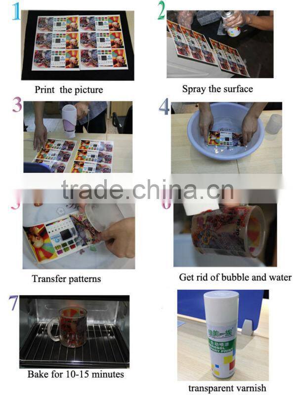 Shanghai professional producer4R 5R inkjet water slide decal clear/transparent transfer paper for wood, candle picture printing