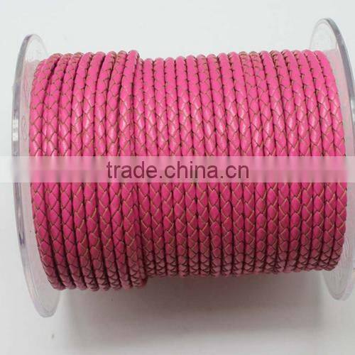 wholesale rose pink color 3.0mm braided genuine leather cord for bracelet