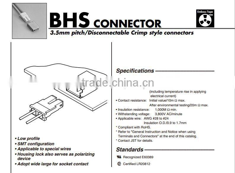 3.5mm pitch wire to board connector BHS series JST crimp connector BHSR-02VS-1(N) housing 2 pin