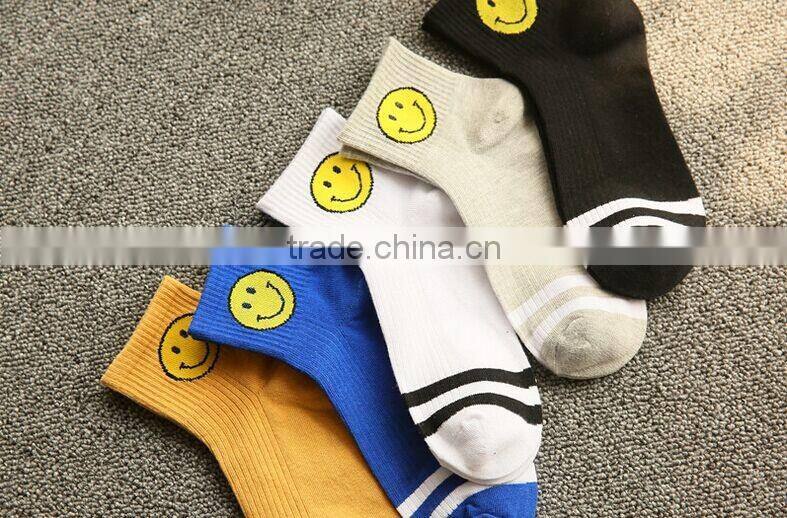 Korea Harajuku cartoon smiley face cotton sport socks, retro socks two bars socks,Children socks,Kids socks