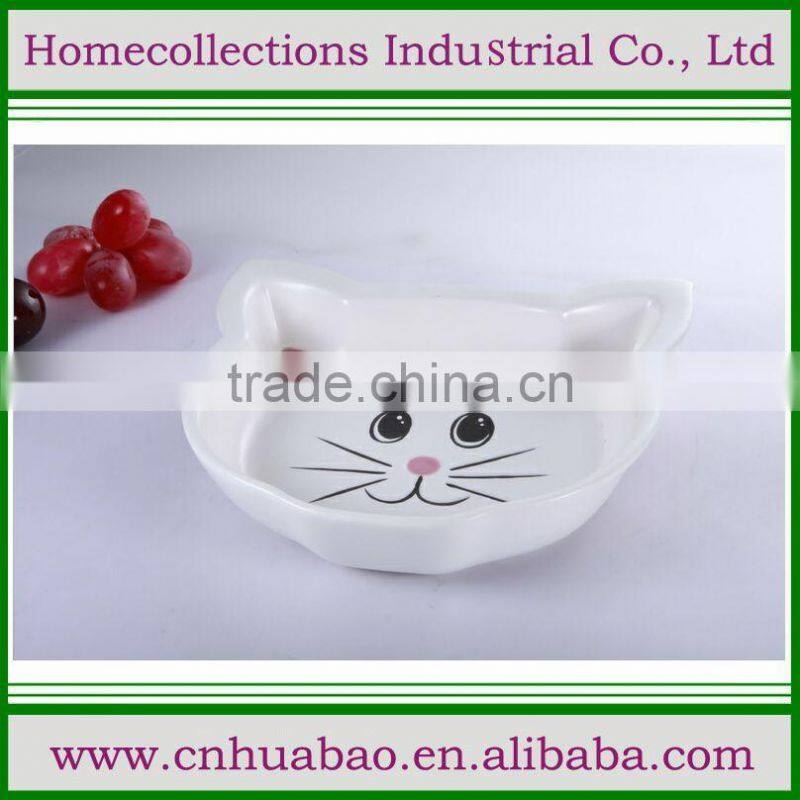 Pet bowl ceramic cat shape , cute cat feeder for kitty, novelty bowls