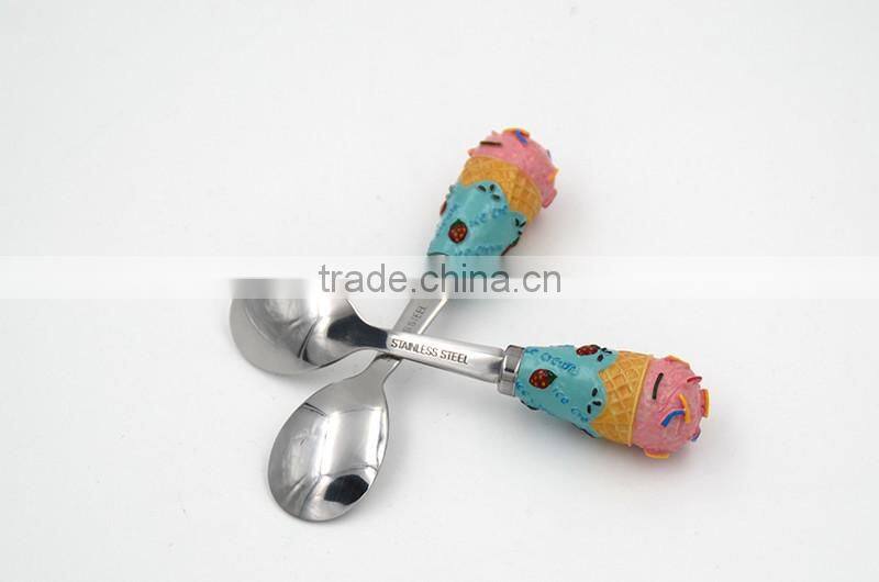 Fashion designed resin handle stainless steel ice cream spoon food grade