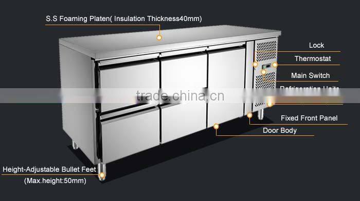 Commercial Catering Stainless Steel Chest Type Refrigerator/Desktop Refrigerator/Drawer Type Refrigerator