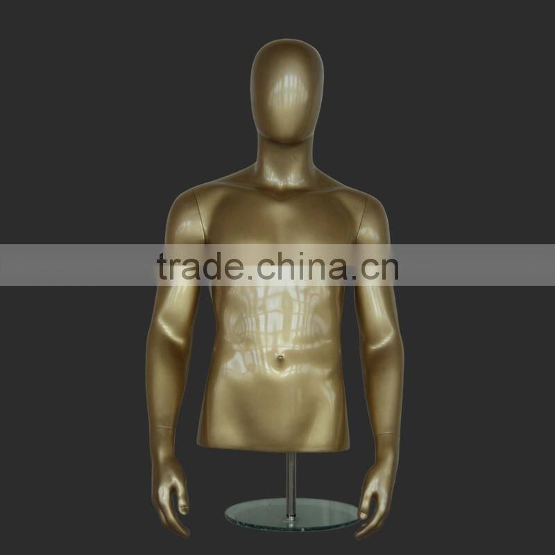 New Half Body Mannequin Male Half Manikin Fiberglass Gloss Gold Mannequin On Sale
