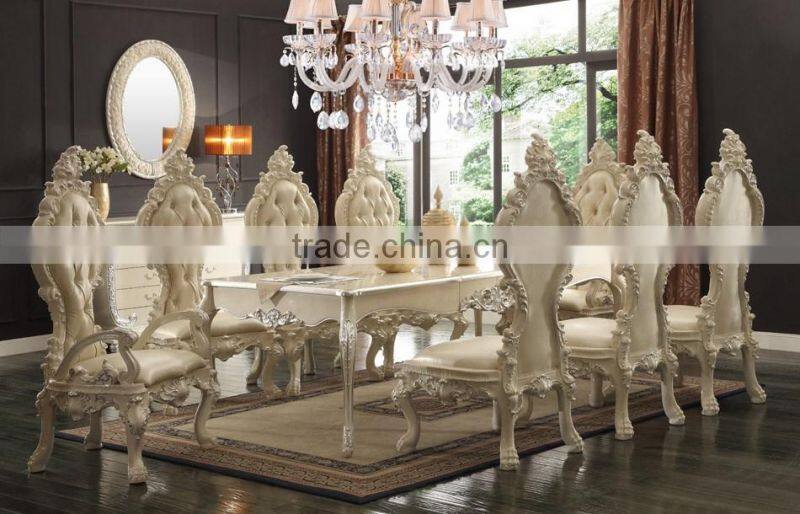 Luxury American Style Elegant Solid Wood Gold Plated Dining Room Furniture Set With Matching Dining Chair(MOQ=1 SET)