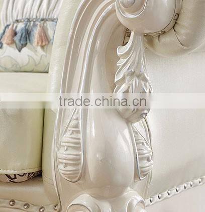 Solid wood hand carved home furniture living room leather sofa set