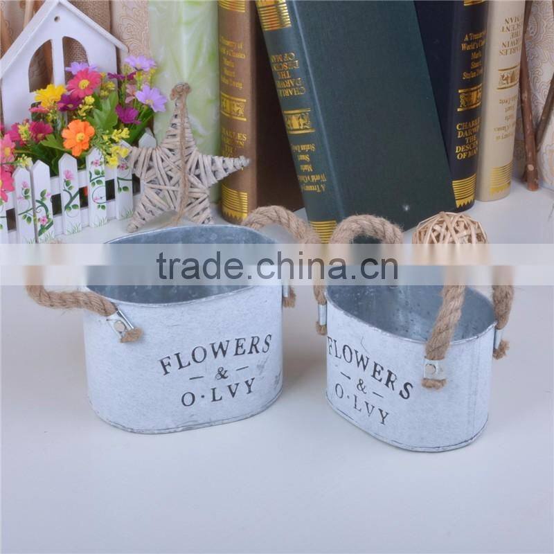 shabby chic home decor hanging galvanized metal flower market bucket for balcony