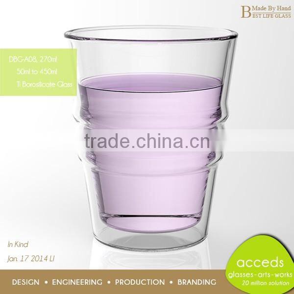 Hand Made Double Wall Pyrex Glass Water Cup with Handle