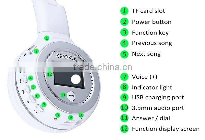 LED Display Screen Wireless Stereo Bluetooth Headset Headphone Handsfree Earphone With Mic, FM Radio, TF Card Slot