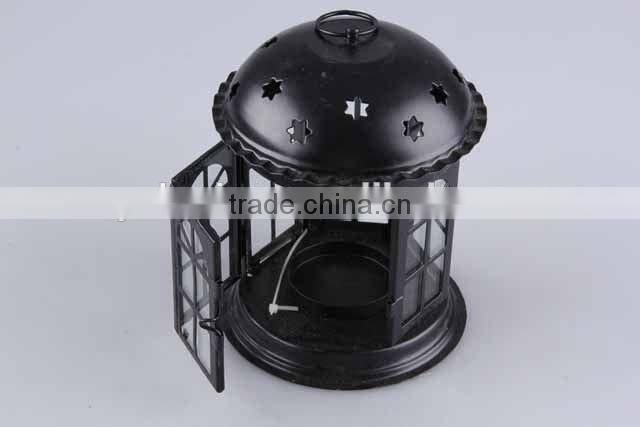 Home Decoration Pavilion Type Candlestick/Portable Iron+Glass hollow out Candle Holder