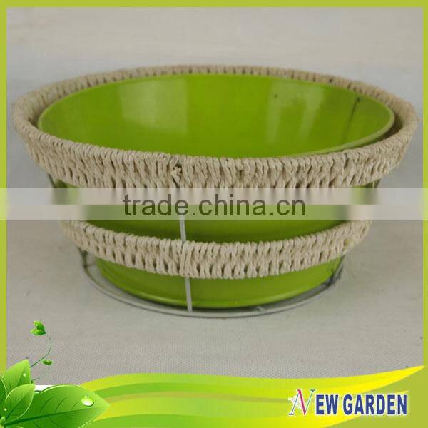 Garden Wholesale Rattan Woven Metal Frame Outdoor Oval Planter Flower Pots