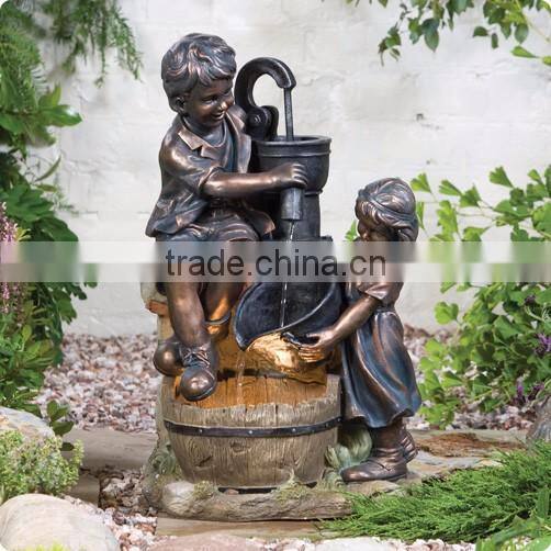 outdoor metal garden bronze water boy and girl fountain