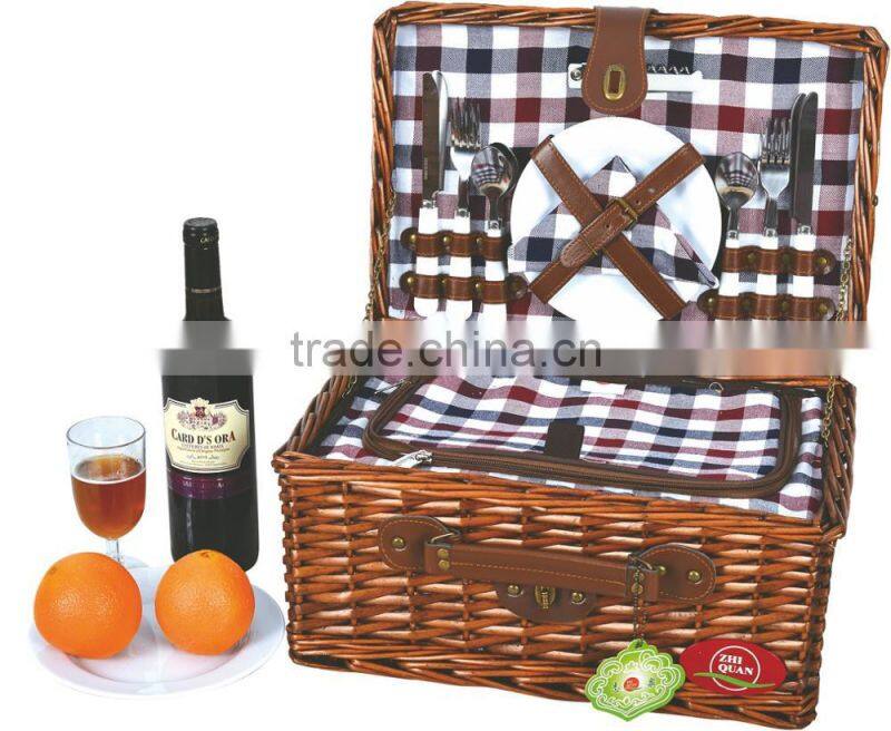 4 pcs melamine plates and wine glasses willow picnic hamper basket