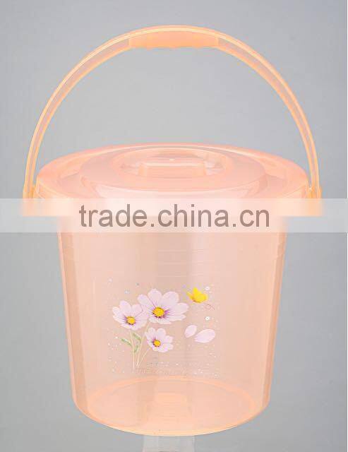 Round Semitransparent Plastic Bucket/waterpot with Carry hand and lid