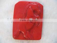 wholesale 30-50mm rectangular red horse carved natural clear meaningful coral pendants