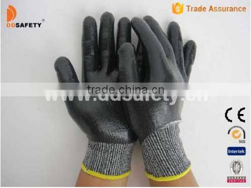 DDSAFETY 2017 Black Nitrile Fully Coated Knitted Cut Resistant Safety Gloves