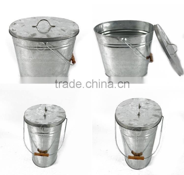 galvanized metal outdoor trash bin bucket