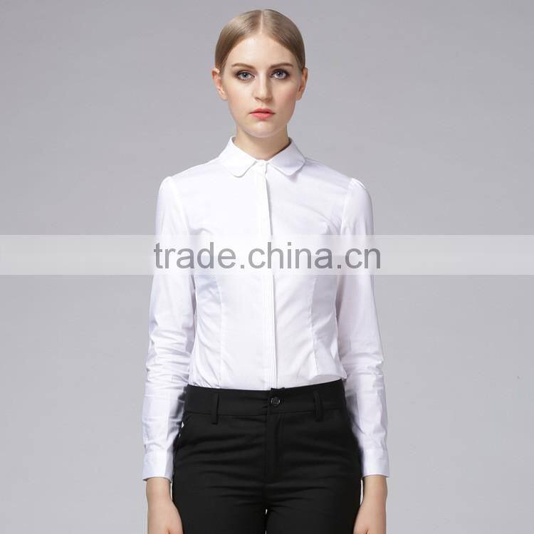2017 High quality ladies office uniform formal white shirt for women