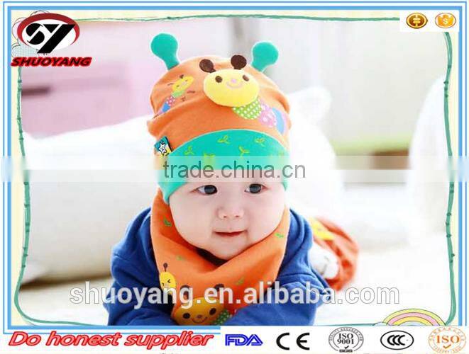 Knit cotton baby beanie hat animal sleep baby hat with turtleneck bib