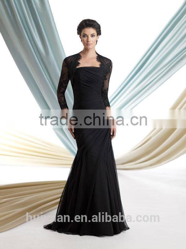 two piece long sleeve lace evening women sex black party dress