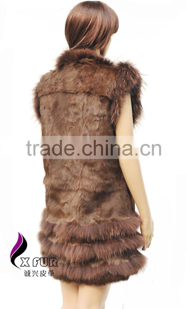 CX-G-B-69C Lastet Designs For Women Rabbit Fur Vest With Raccoon Coat