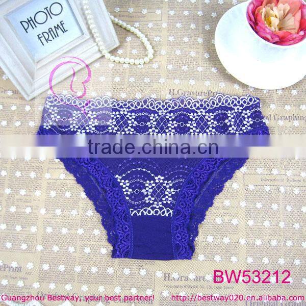 2014 soft cotton fabric women panties with lace for wholesale front full lace back cotton panties for women low price panties