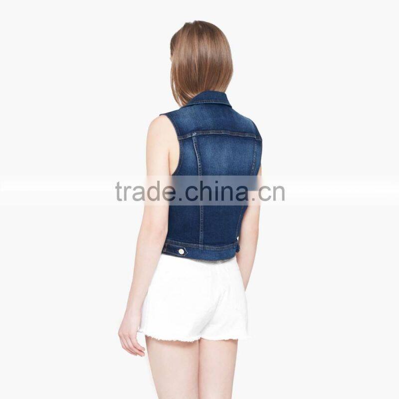 denim sleeveless jacket for women with pocket for summer