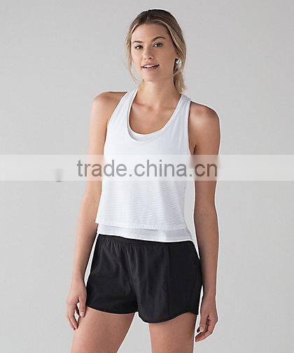 MGOO Summer Style Low Cut Women Sexy Sport Wear Singlet Striped Printing Breathable Gym Tank Top