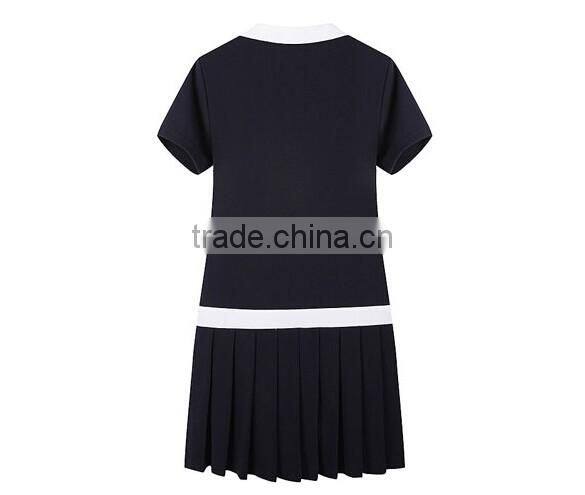2016 OEM black girls school uniform fabric for sports dress model polo dress