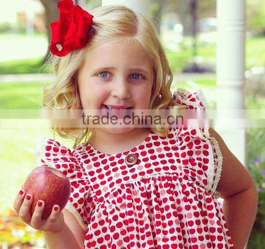 Apple Printed Lace Ruffles Sleeves Girls Party Dresses Best Selling Products 2017 In USA