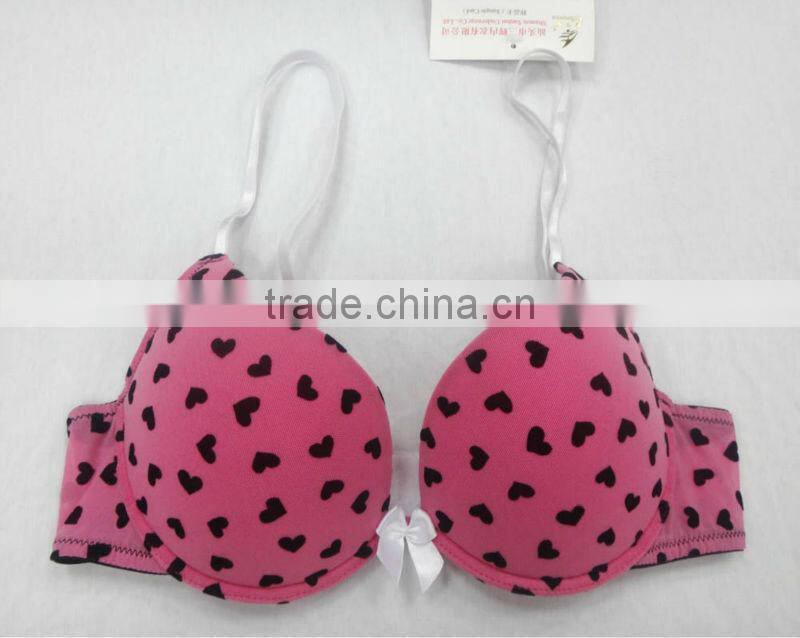 fashion bra with heart flock print/beautiful bra sexy bra design