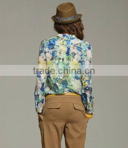 fashion chiffon blouse with pocket,women clothing
