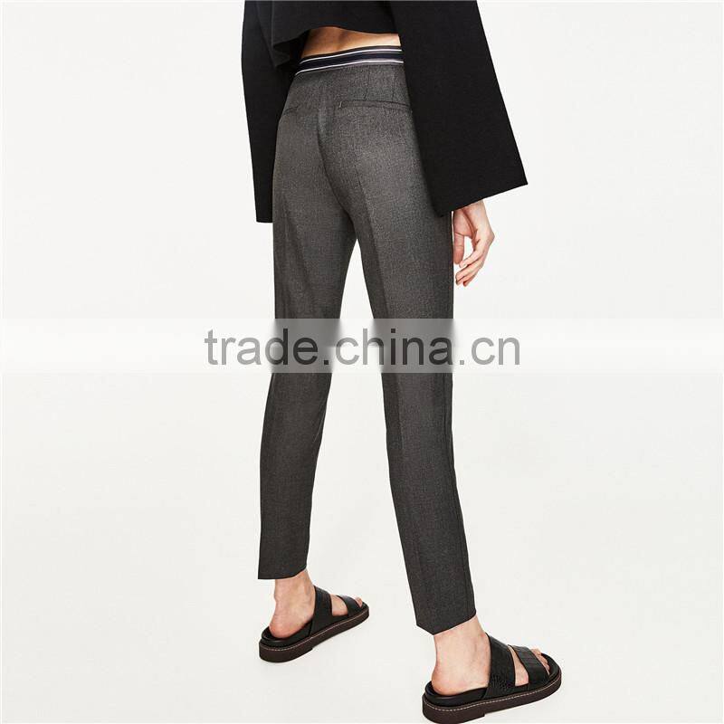 2017 OEM front zip marl stretch waist skinny leg trousers